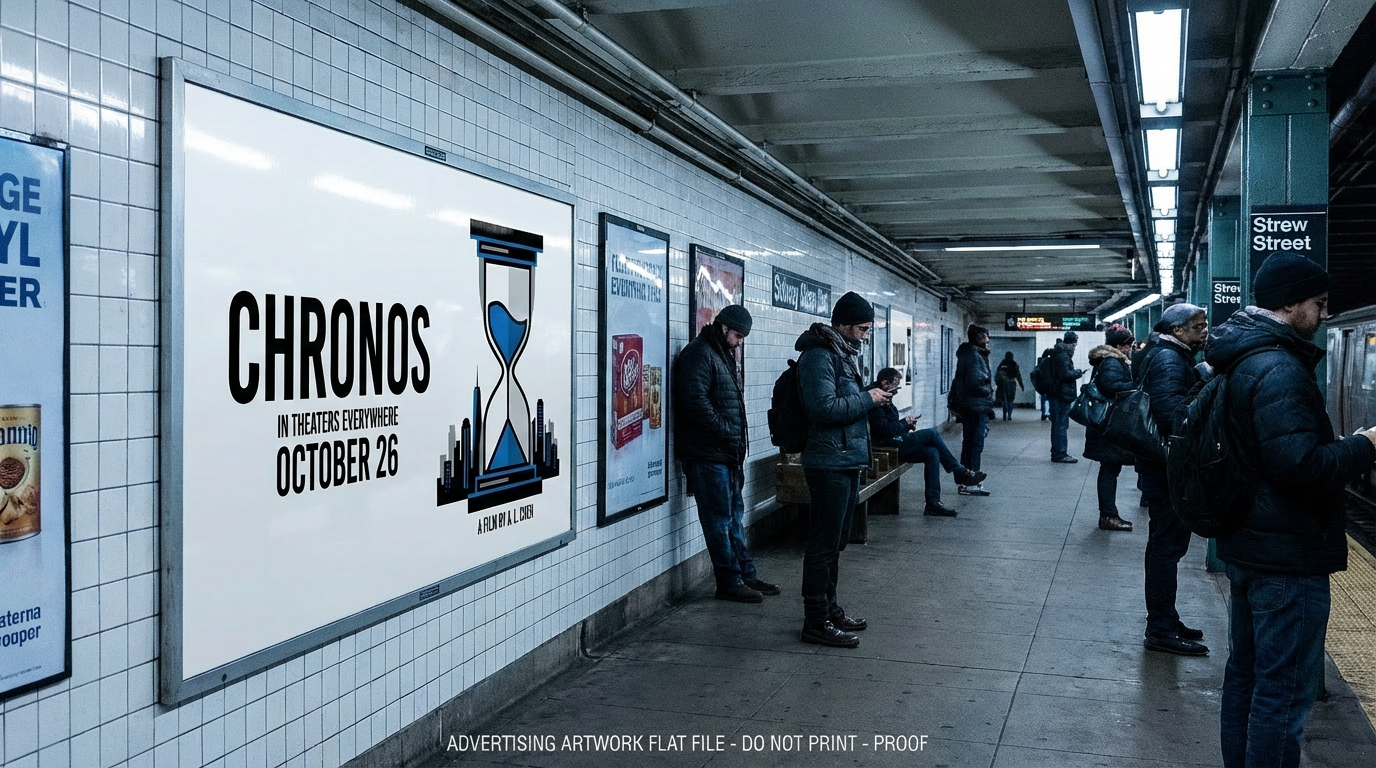 Ad displayed in realistic bus shelter setting